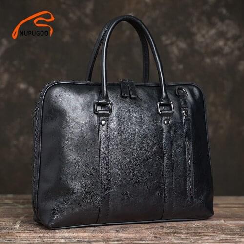 Business Mens Briefcase Genuine Leather Casual Handbag High Quality Leather Shoulder Tote Office Bag For 15 Inch Laptop NUPUGOO