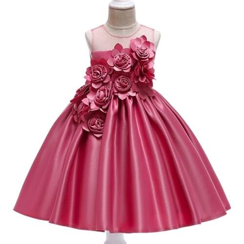 Girls Rose Petal Flower Girl Princess Party Dresses for Weddings Birthday Kids Girl Clothes Children Clothing Baby Costume L5068