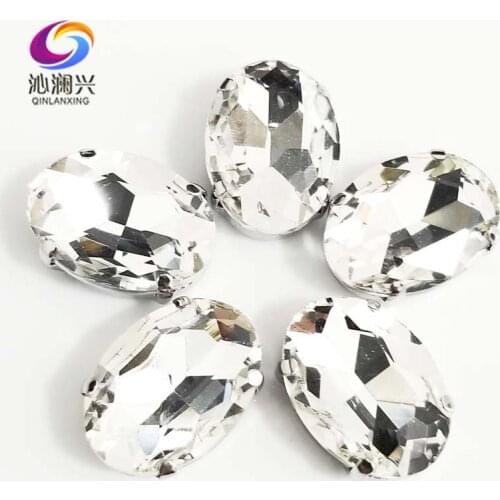 Clear white oval shape High quality Glass Crystal flatback sew on claw rhinestones,Diy/Clothing accessories SWT01