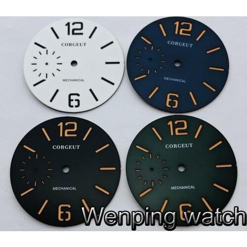 Corgeut 38.5mm black blue white green sandwich dial suitable for ETA 6497, Seagull ST36 hand winding movement