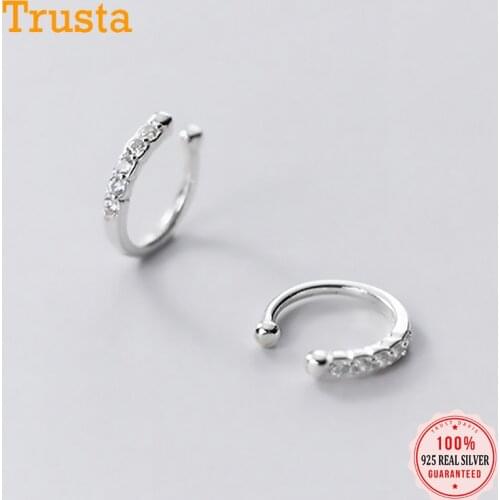 Trustdavis Real 925 Sterling Silver White Shiny CZ Clip on Earrings Ear Cuff For Women Without Piercing Earring Jewelry DA1699