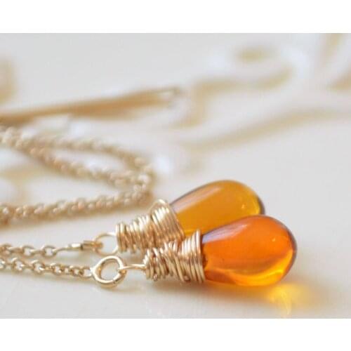 Topaz Threader Earrings, Smooth Glass Teardrop, Cable Chain, Delicate, Dainty, Wire Wrapped