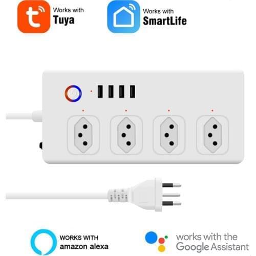 Brazil WiFi Smart Power Strip with 4 Outlets 4USB Ports ,1.5m Extension Cord Voice works with Alexa, Google Home powered by Tuya