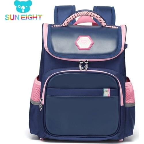 SUN EIGHT Orthopedic Back School Bags for Girls PU Children Backpack 3D Zippers Backpacks Waterproof Kids Bag