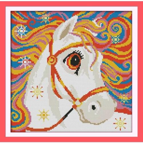 Everlasting Love Rainbow Horse Chinese Cross Stitch Kits Embroidery Needlework Sets Printed Canvas DIY Gift 14CT Home Decoration