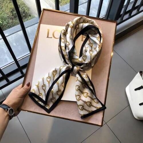 2021 spring Korean version of all-match women scarf silk hand-feel double-sided printing scarf thin section scarf 15x150cm