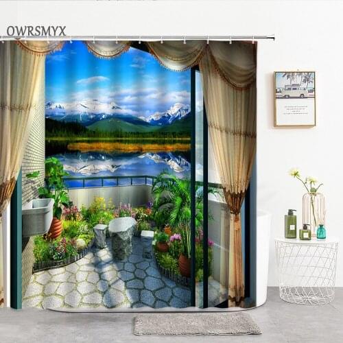 Ocean Landscape Outside The Balcony Shower Curtains Natural Scenery Home Bath Decor Curtain Bath Accessories Bathroom Products