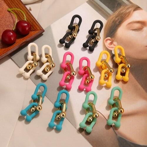 VKME Fashion U Thick Chain Drop Earrings For Women Candy Color Statement Geometric Chain Dangle Earring Irregular Earings Jewel