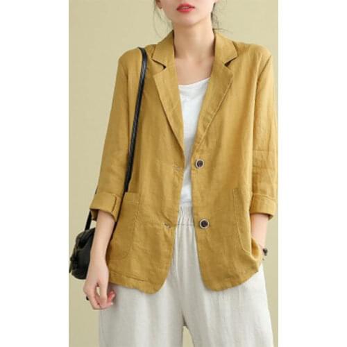 Spring Autumn Arts Style Women Long Sleeve Single Breasted Casual Blazer Coats Femme Loose Cotton Linen Vintage Blazers M451