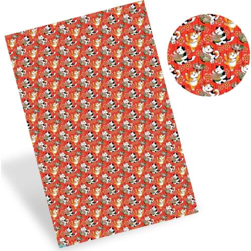 JOJO BOWS 22*30cm 1pc Faux Leather Sheets Cartoon Cats Printed Synthetic Leather Fabric DIY Hair Bows Supplies Handmade Bag Shoe