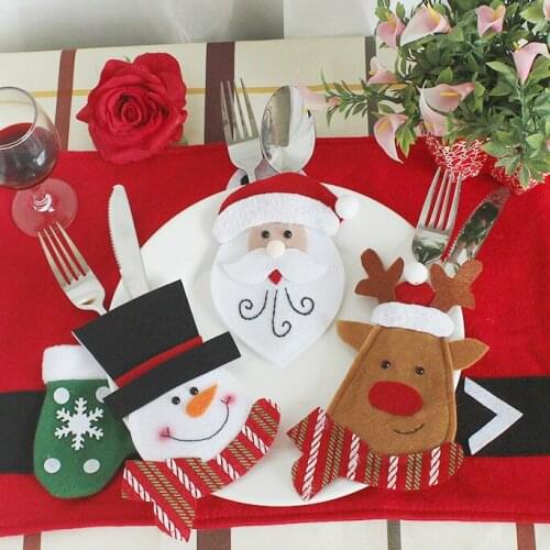 1Pc Christmas Decorations Santa Claus Snowman Silverware Holders Knife Fork Cover Christmas Ornaments for home
