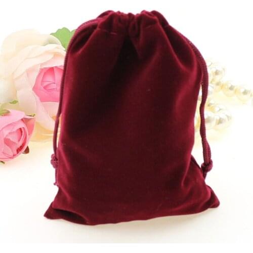 10*12cm 20pcs Wine Red Jewelry Velvet Bags For Packing Gifts Handmade Diy Women Jewellery Pouches Flannel Bag Drawstring Bag
