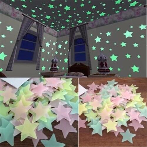 100pcs 3D Stars Glow In The Dark Wall Stickers Luminous Star Night Light Sticker For Kids Baby Room Bedroom Ceiling Home Decor