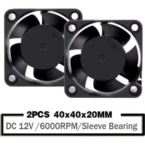2PCS YOUNUON 40mm 12V Fan 4020 Mini Computer Case Cooling Fan DC Brushless Sleeve Bearing 4cm 40x40x20m