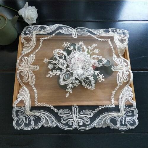 2021 European Square Lace Embroidery Flower Tablecloth Bedroom Study Round Table Cover Cloth Food Fruit Plate Mat Toalha De Mesa
