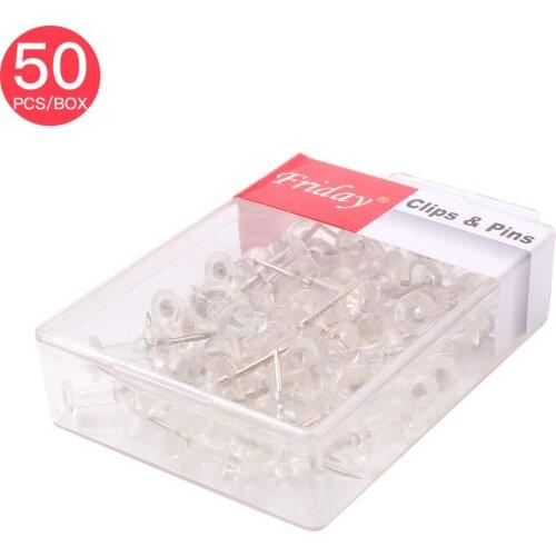 50pcs Push Pins Transparent Plastic head with Metal Point Thumb Tacks Marking Pins Wall Tacks Map Pins for Bulletin Cork Board