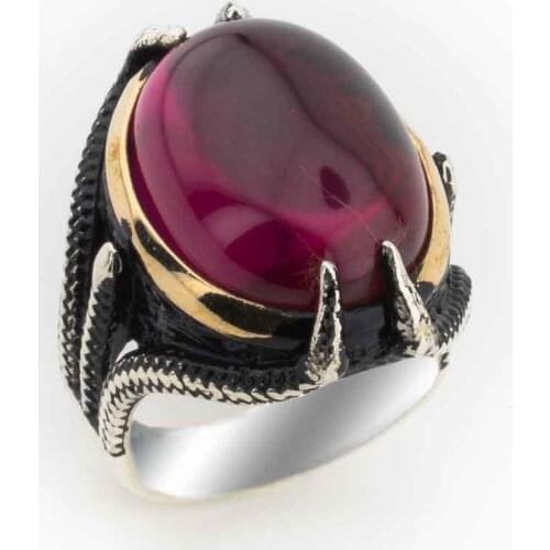 925 Sterling Silver Ring for Men with Red Agate Stone and Eagle Claw Design Vintage Gift Jewelry Fasion Onyx Agate rings
