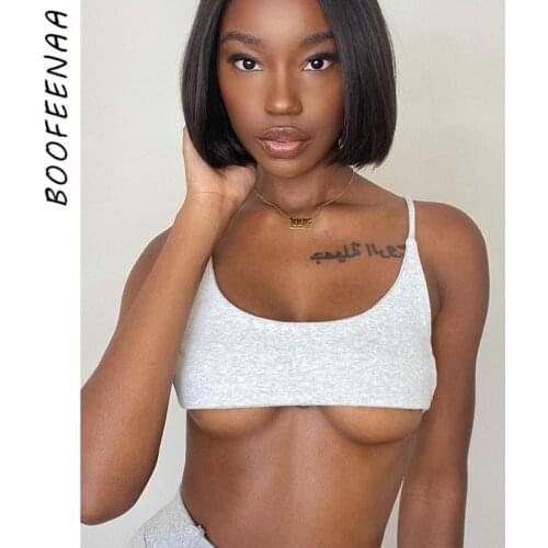 BOOFEENAA Solid Ribbed Knitted Fashion Tank Top Street Style Sport Cami Super Short Open Back Tight Bralette Crop Top C70-AF10