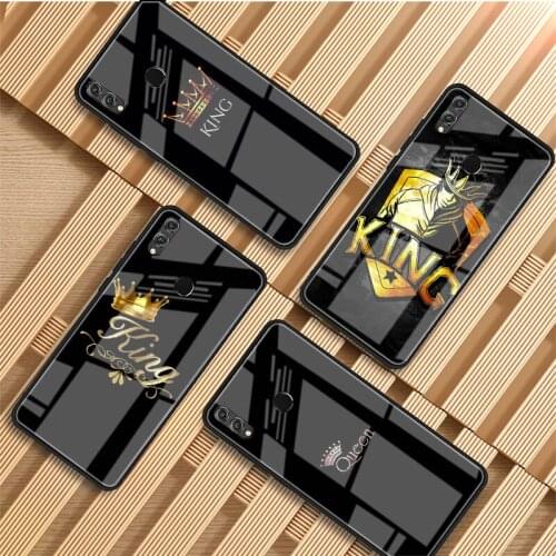 Queen and king crown Tempered Glass Phone Case For Huawei P20 P30 P40 P40 Lite Pro Psmart Mate 20 30 Cover Shell