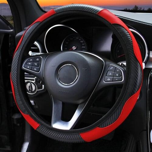 Car Steering Wheel Cover Breathable PU Leather Wheel Cover Auto Decoration Carbon Fiber Steering Wheel Cover Cubre Volante Auto