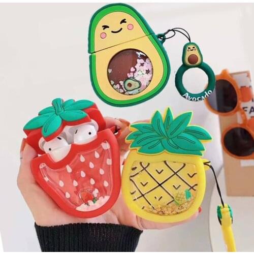 Dynamic Liquid Quicksand Summer Fruit Avocado Pineapple Case for Apple Airpods 1 2 3D Cute Strawberry Wireless Earphone Cover