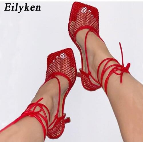 Eilyken New Design Sexy Breathable Mesh Women Pumps 2021 Fashion Hollow Out High Heels Summer Ankle Strap Sandals Ladies Shoes