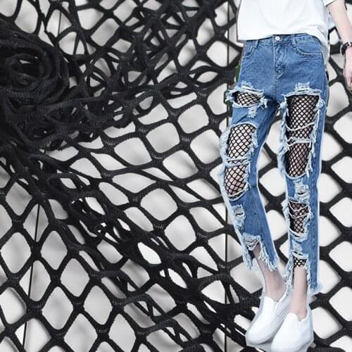 Width 66'' Stretch Solid Color Hollowed Out Large Mesh Fabric By The Half Yard For Perforated Jeans Material