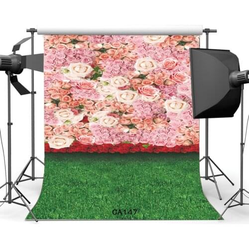Photography Backdrops Cherry Blossom Fresh Blooming Rose Flower Green Grass Field Wedding Party Event