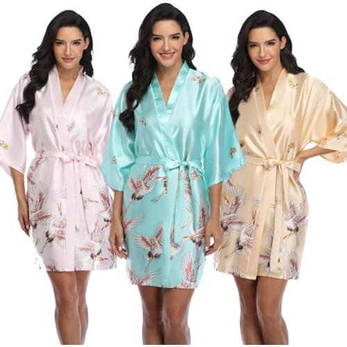 Witbuy Fashion Satin Robe Female Bathrobe Sexy Mini Women Robes Silk Kimono Bride Dressing Gowns Sleepwear Night Gown For Women