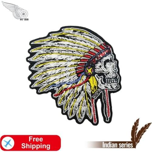Classical Primitive Indian Skull Embroidery Patches for Clothing Iron on Applique Vest MC Biker Punk Badges Free Shipping