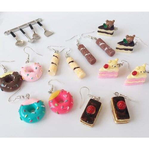 Creative Dangle Earrings Simulation Cake Donuts Drop Earrings Cute Pendant Earring For Women Girls Jewelry Accessories 2021 New