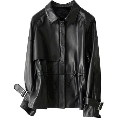 Fashion Natural Sheepskin Coats Short Genuine Leather Coat Female Autumn Spring Trench Jackets Women Real Leather