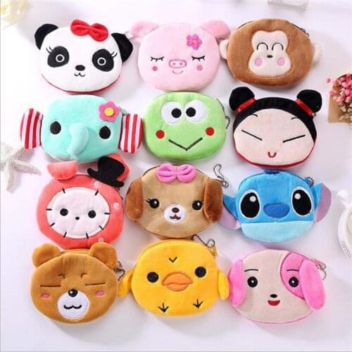 Soft Plush Panda Dog Rabbit Monkey Cartoon Women Coin Purse Mini Cute Zipper Girls Coin Wallet USB Cable Bag Key Wallets