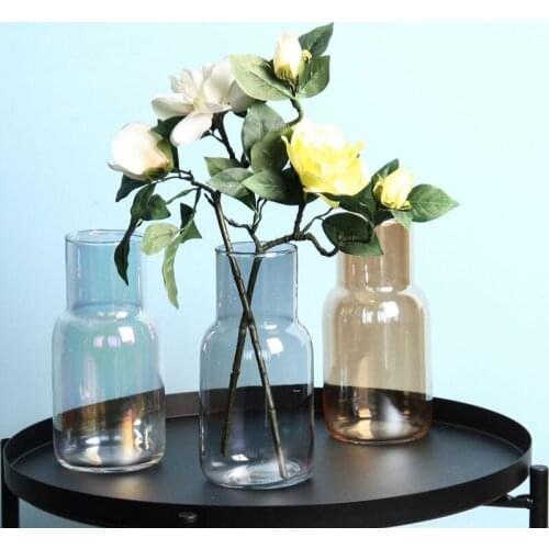 Newly Nordic Creative Electroplating Colorful Grey Amber Glass Vases Transparent Flower Arrangement Simple Fresh Glass Bottle