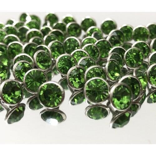 New 8MM 50 Sets CZ++ Peridot Green Crystal Rivets Silver Plated Spots Studs Double Cap for DIY Leather-Craft Making