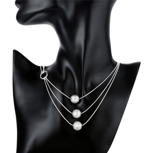 Fashion brand 925 Sterling Silver Necklace For Women Jewelry Frosted beads Pendant necklace Christmas gifts Wedding
