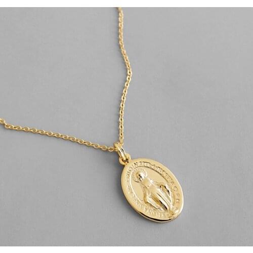 Oval Round Figure Tag Boho Necklaces Ethnic Gold Color 925 Sterling Silver Pendant Necklace Women Jewellery