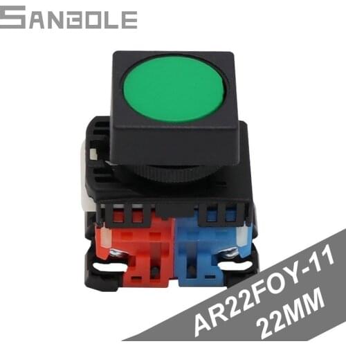 Plastic 22mm Push button switch AR22FOY-11 Reset Momentary Square Green Flat Knob Opening 22mm protection