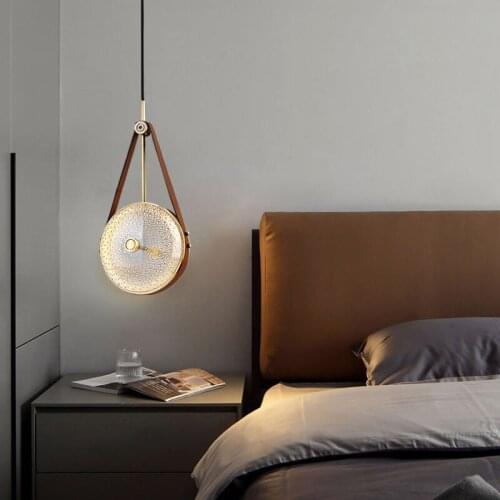 Simple bedroom bedside chandelier modern luxury leather glass lamp personality design restaurant bar copper light