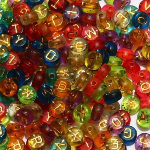 Colorful Starry Mixed Gold Letter Acrylic Beads Round Flat Alphabet Loose Spacer Beads For Diy Jewelry Making Handmade Bracelet