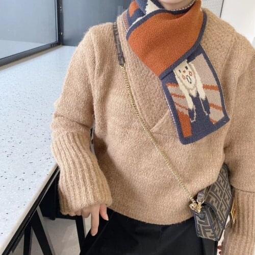 Christmas cartoon animal girl Korean retro scarf ins girl wool knitting long winter scarf