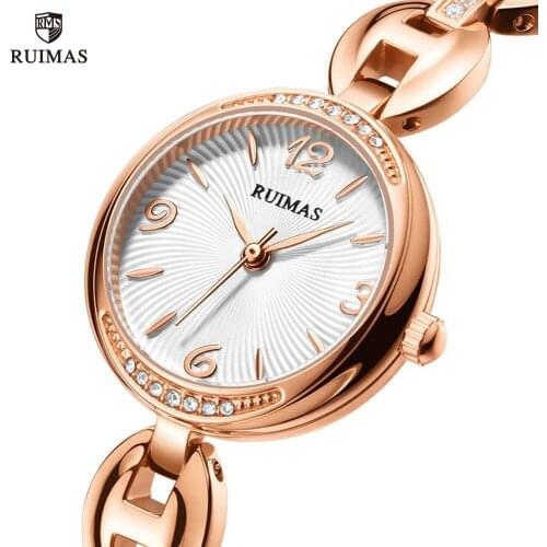 RUIMAS Ladies Luxury Watches Top Brand Rose Gold Quartz Wristwatch Women Fashion Simple Bracelet Watch Woman Relogio Clock 596