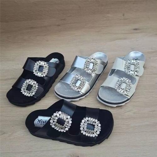 Female Shoes Slippers Casual Summer Clogs Woman Fringe Low Glitter Slides 2021 Luxury Genuine Leather Beach Jelly Crystal Fashio