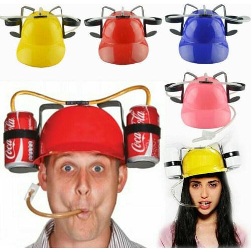 Lazy lounged Straw Cap Birthday Party Cool Unique Toy Prop Holder Guzzler Helmet Drinking Beer cola Coke Soda Miner Hat