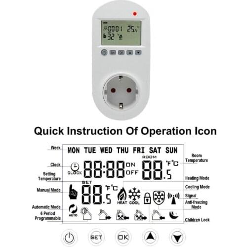 WiFi Plug-in Thermostat Socket Remote Voice Control Floor Heating Temperature Controller 16A 230V EU Plug