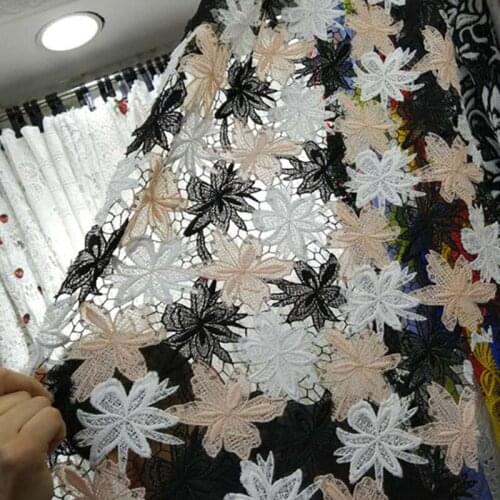 Embroidered Hollow Fabric Milk Silk Flowers lace Fabric Water soluble French Fabric 120 cm width Evening Dress fabric 1 yard