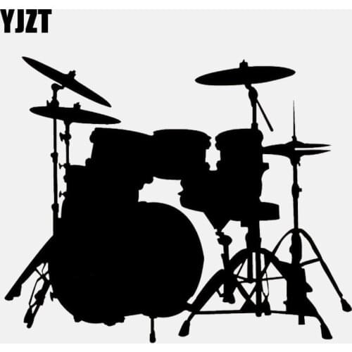 YJZT 15CM*12.4CM Drum Set Rock Band Music Decor Vinyl Black/Silver Car Sticker C22-0772