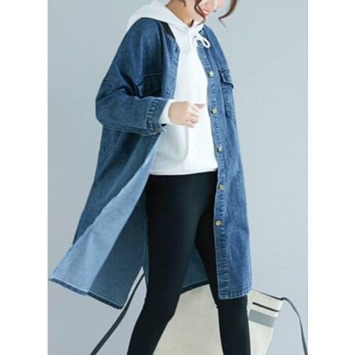 New Autumn Loose Single-breasted Mid Long Outerwear Female Jeans Windbreaker Casual Tops Oversized Womens Denim Jacket Coats