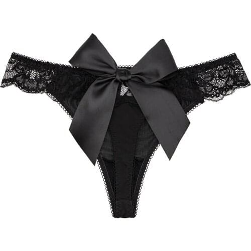 Ladies hollow black high stretch thong big bow erotic panties Valentines Day Christmas surprise gift CYHWR