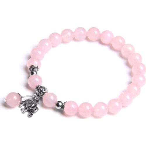Korean Fashion Design Trend Womens Pink Crystal Beaded Hand Jewelry Mens Elephant Pendant Bracelet Womens Jewelry